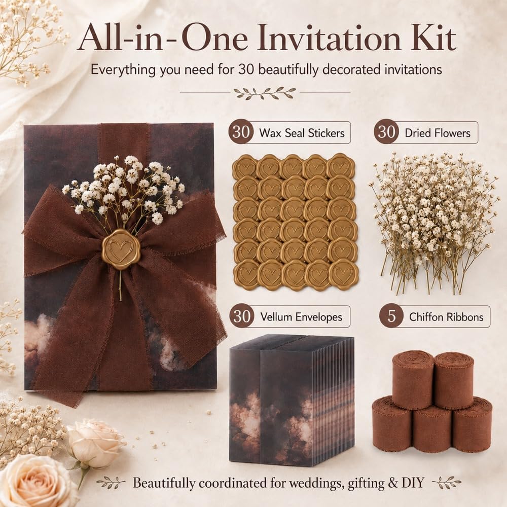 30 Set Wedding Invitation Kit, Heart Wedding Invite Accessories Kit