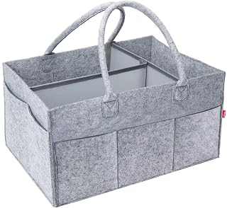 Baby Diaper Caddy Organizer for Boy-Baby Car Organizer, Felt Fabric Baby Basket, Changing Table Diaper Storage Caddy, Portable Tote Bag for Baby Diapers and Wipes -Large (1.0 Grey)