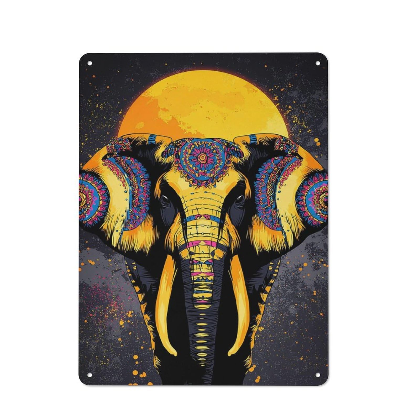 Junmoney Colorful Elephant Mandala Art Print Industrial Tin Sign 40X30cm, Garage Wall Decor For Garage, Hobby Room, Office Or Man Cave