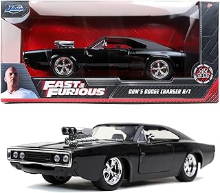 Jada Toys - Fast and Furious Auto Dom`s Dodge Charger Street (1:24, Black) - Model Car 1970 Dodge Charger R/T from Fast & Furious, Metal Toy Car from 8 Years with Parts to Open, 19 cm