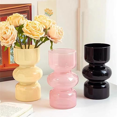 Miniatura 4 de Florero hidropónico de vidrio, florero de burbujas de vidrio de color de 7 pulgadas de alto para flor, jarrón de vidrio funky de tres capas para el