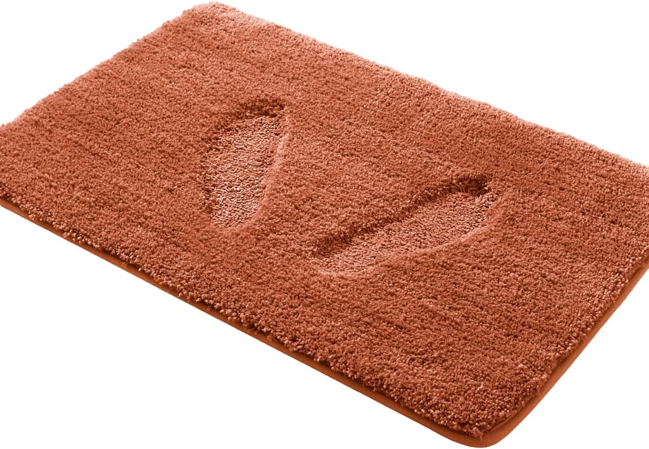 yhf bathroom rug set 2piece, thick &soft microfiber shaggy, u shaped contour, machine washable bath mats, absorbent bath rugs, non-slip rubber backing bath mat for bathroom floor, tub and shower,rust rust 2 piece: 20" x 20" + 20" x 32" (rectangular)