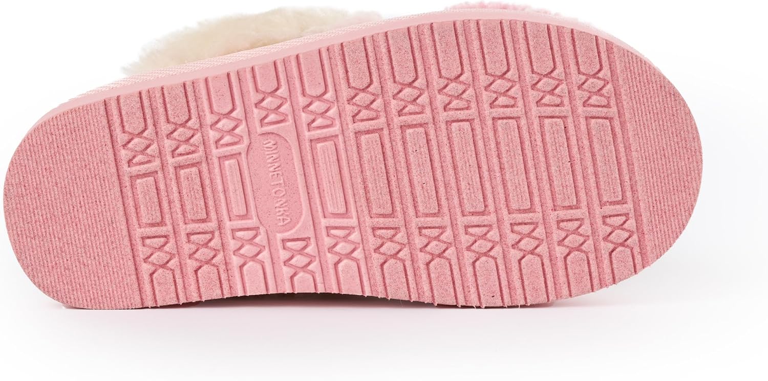 Minnetonka Kids' Flower Scuff Faux Fur Slippers