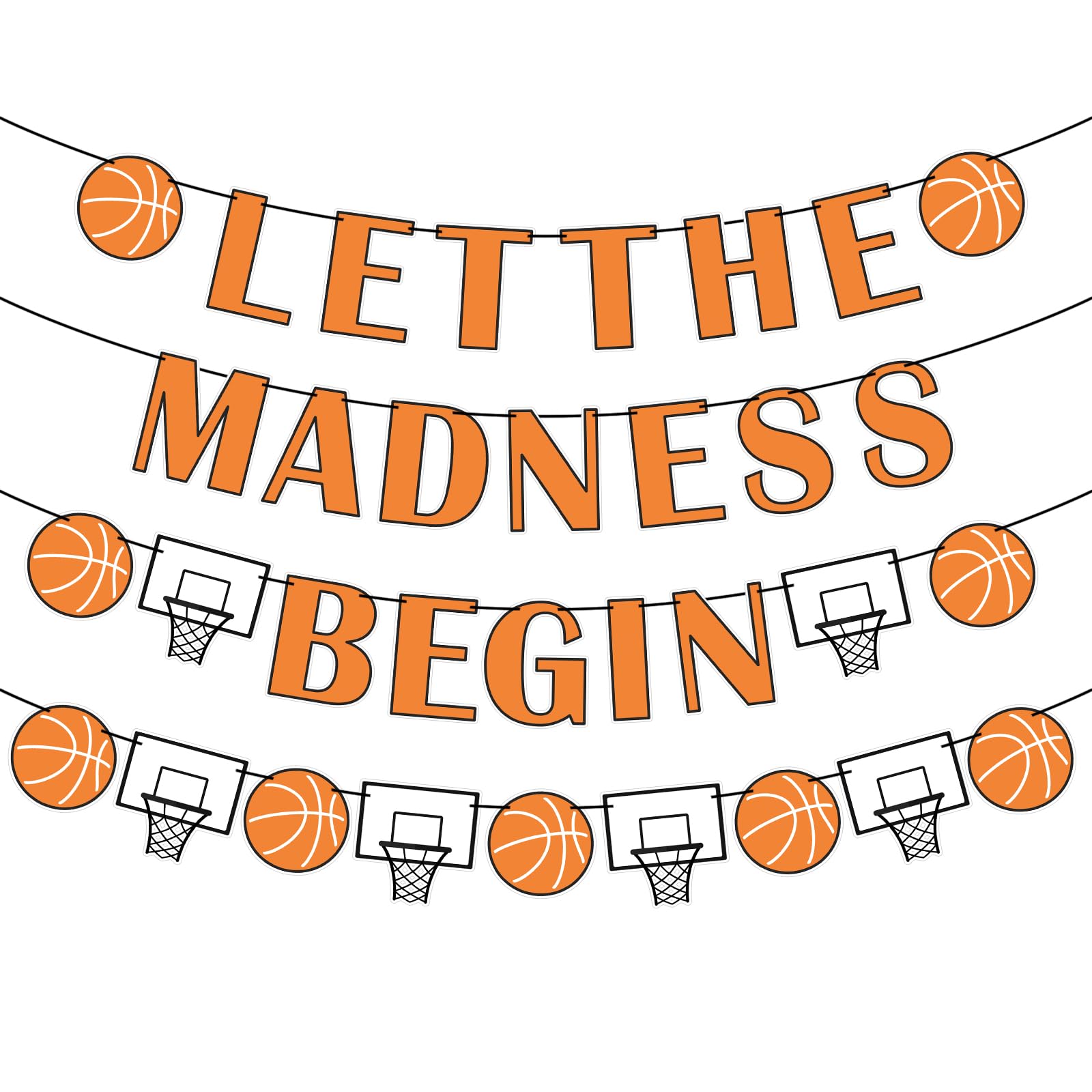 4Pcs Basketball Party Decorations Banner Set, Basketball & Hoop Themed Decor with Pre-Strung String, Basketball-Themed Classroom Decorations & Basketball Party Supplies