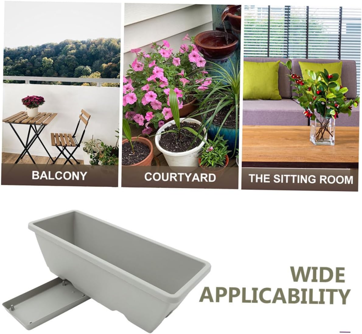 4pcs Large Window Box Planter Pots for Vegetables and Succulents Plastic Resin Flower Planting Containers with Drainage for Indoor Outdoor Balcony Gardening