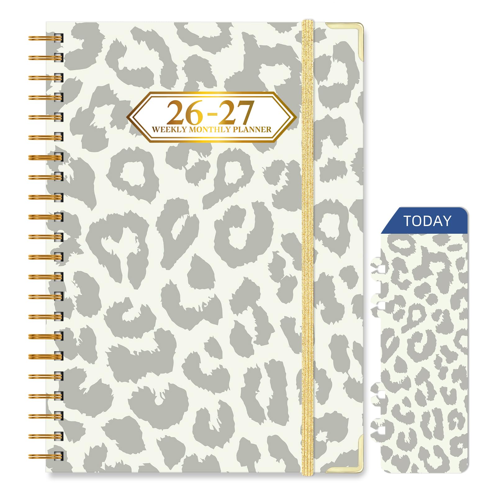 Knagsfa 2026-2027 Planner, Jul.2026-Jun.2027 Planner Weekly and Monthly 6.25"x8.5" with Page Tabs, Calendar Hardcover with Inner Pocket, Elastic Band, Twin-Wire Binding, Bookmark, Gray Leopard