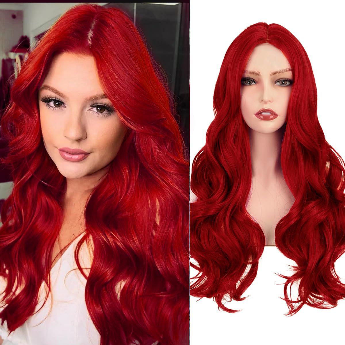 Sabosi Red Wavy Wig for Women - Long, Curly, Natural Looking Synthetic Wig - Heat Resistant, Daily & Party Use