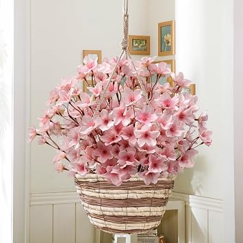 6PCS Artificial Cherry Blossom Branches Stems 15.7inch Fake Peach Flower Spring Pink Silk Cherry Flowers Bulk Floral Plants Bouquets for Vase Wedding Party Table Centrepiece Decor, PL-155