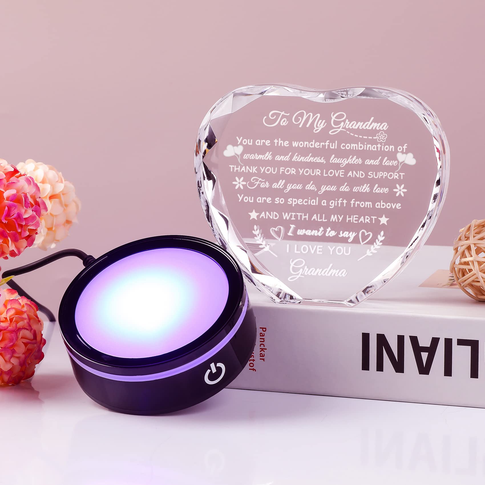 Luce Notturna In Cristallo Personalizzata Con Incisione Per Nonna - Regalo Per Nipoti Con Base Legno E USB - Frasi D'amore In Italiano