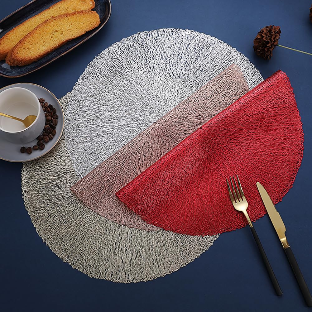 Design Creativo In PVC Round Placemat 38 Cm/14.9in - Tappetino Da Tè Al Caffè Lavabile Per Pranzo, Cucina, Festa, Decorazioni Per La Casa,Oro Rosa,10 Pezzi