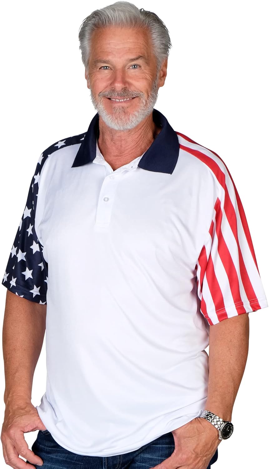 TheFlagshirt Men's Patriotic Performance Golf American Flag Classic Fit Polo Shirt