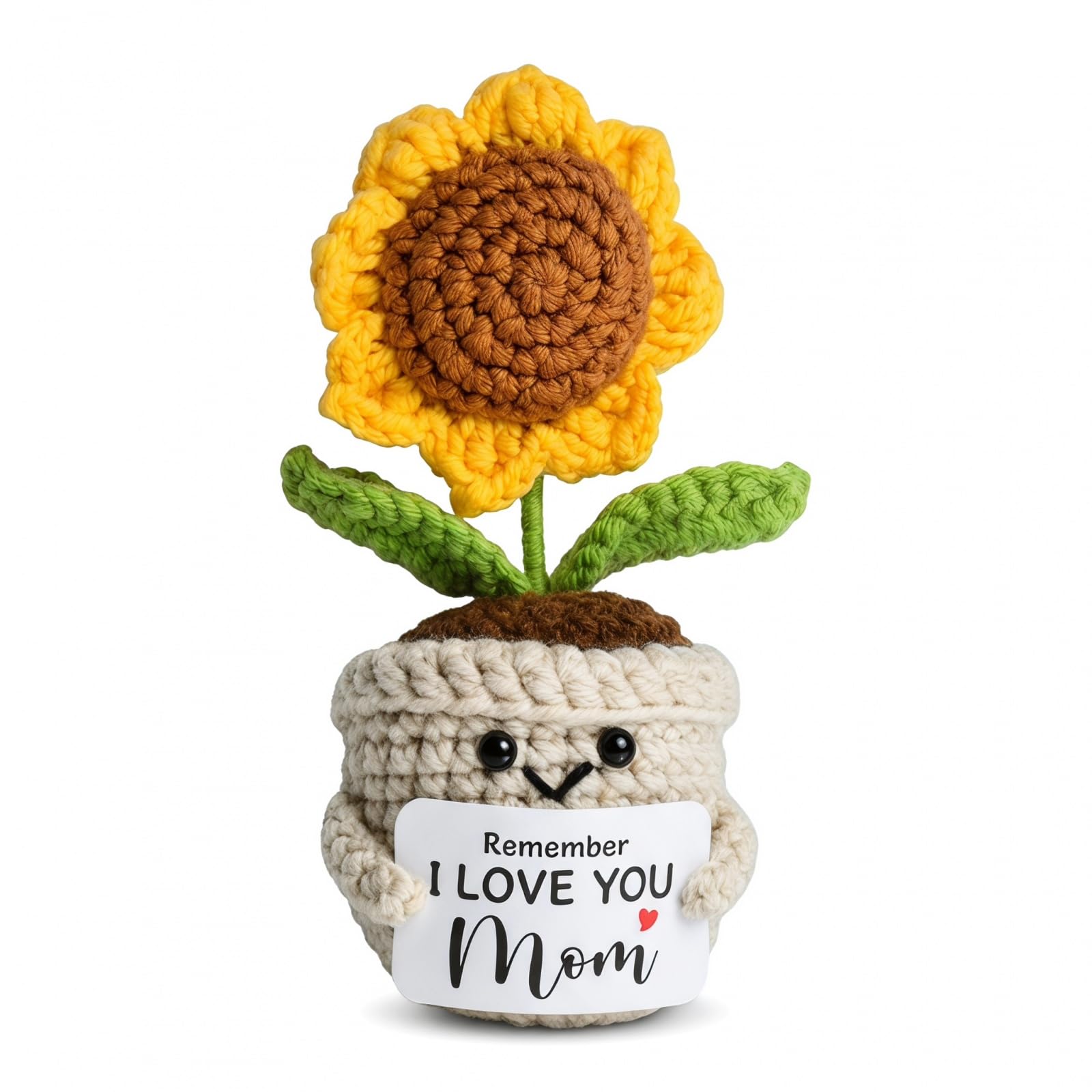 Zirax Handmade Crochet Sunflower Gifts for Mum, Cute Knitted Artificial Flower Desk Decor, Emotional Support Present for Mother's Day, Birthday, Christmas from Daughter and Son