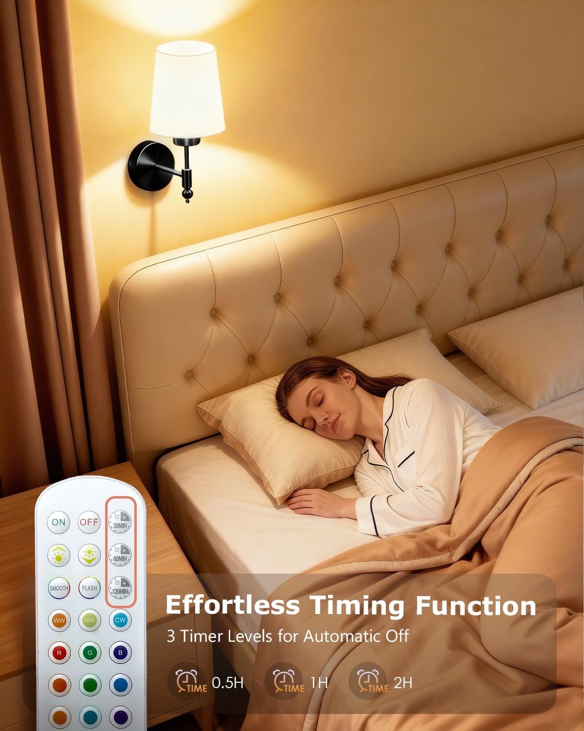 Battery Operated Wall Sconce Set of Two, Wireless Rechargeable Wall Lights with 5200mAh Dimmable Bulbs and Remote,12 RGB Colors Wall Lamp for Bedroom Living Room Hallway