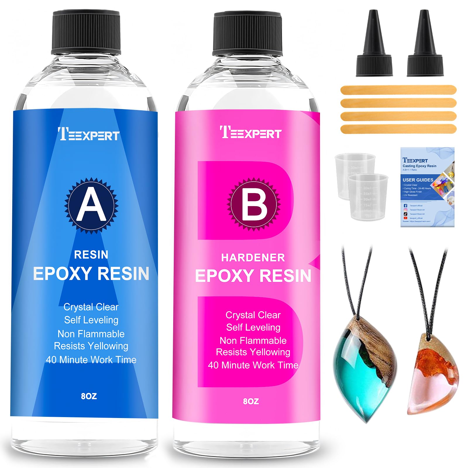 Teexpert Epoxidharz mit Härter, Hochglanz Epoxidharz Set, Blasenfreies Beschichtungs- und Gießharz für DIY-Kunst, Schmuck, Untersetzer, Weihnachtsdekorationen, Tischplatten, Formen, Holz