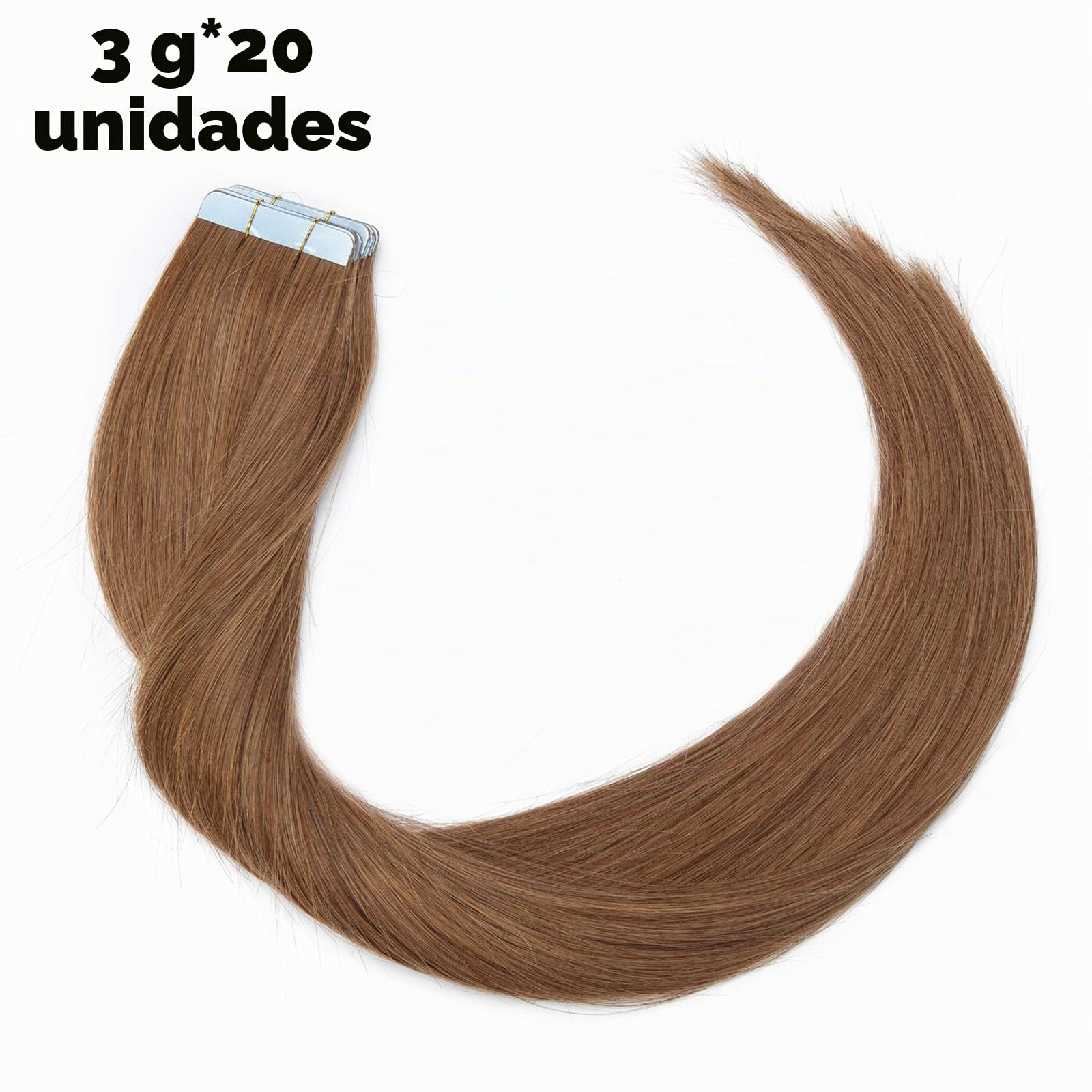 12"(30cm) SEGO Extensiones Adhesivas Pelo Natural VOLUMEN GRUESO [3g*20PCS] #6 Castaño Claro Cabello Humano sin Clip 100% Remy Liso Balayage (60g)