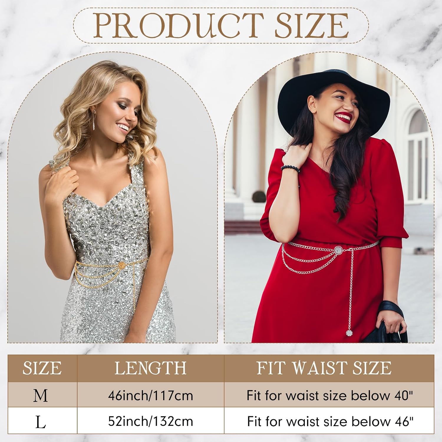 Sasylvia 2 Pcs Women Multilayer Metal Waist Chain Belt Long Tassel Body Belly Chain Adjustable Waist Chain Jewelry for Women Jeans Dress, Gold, Silver