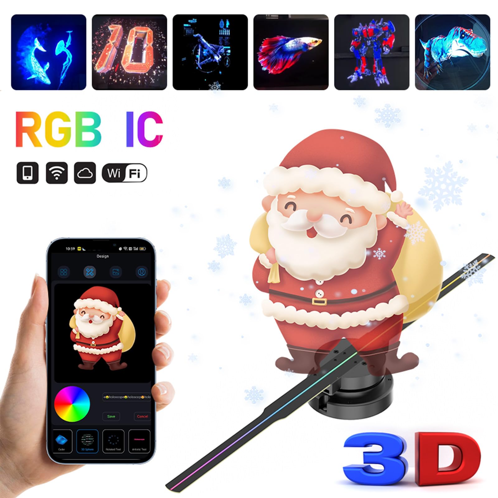 Wentylator holograficzny LED 3D (efekt bez okularów) z Bluetooth i aplikacją – wyświetlacz 1010RGB HD (352 diody LED) do sklepów i punktów handlowych