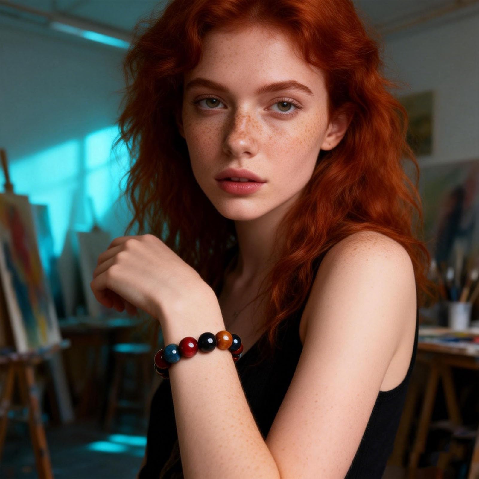 Bracciale Trio Occhio di Tigre - Perline di Cristallo Naturali Gialle, Rosse e Blu per Sicurezza, vitalità e Calma, Gioielli Elasticizzati con Pietre preziose per Uomo e Donna,6MM
