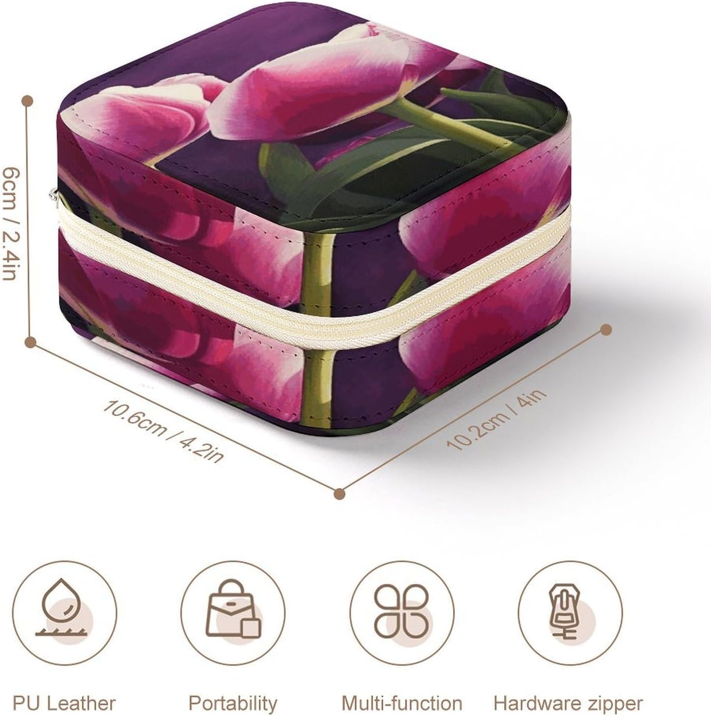 Women's Fashion Jewelry Box, Tulips Printing To Go Portable Jewelry Box, Personalized Travel Mini Jewelry Organizer,Exquisite Portable Jewelry Box image 2