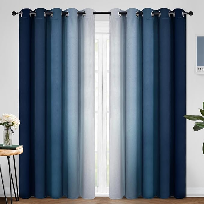 Yakamok Blue and Greyish White Ombre Curtains, Room