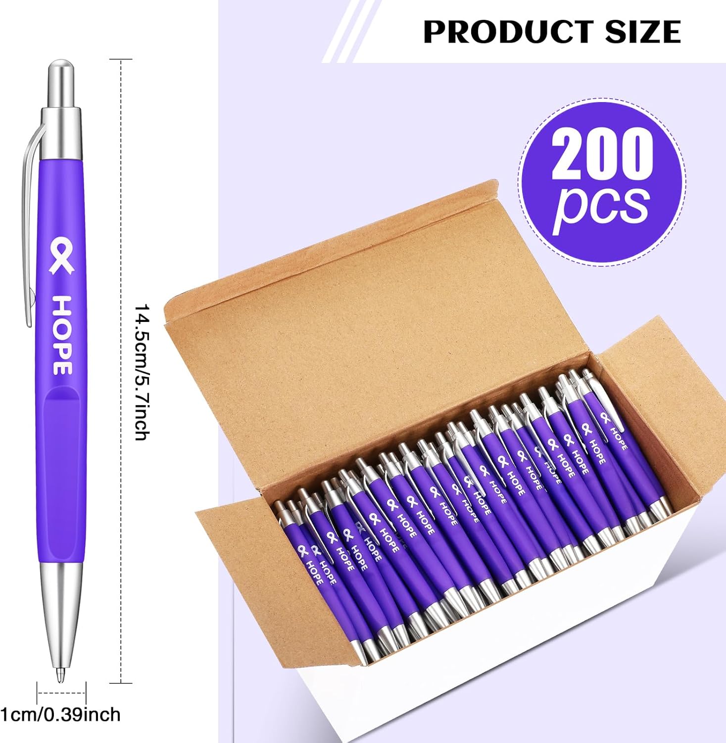Qilery 200 Pcs Breast Cancer Awareness Pens Bulk Ribbon Awareness Ballpoint Pen Anti Violence Bracelets Leukemia Aware Mental Heath for Volunteering Office Supplies (Purple)