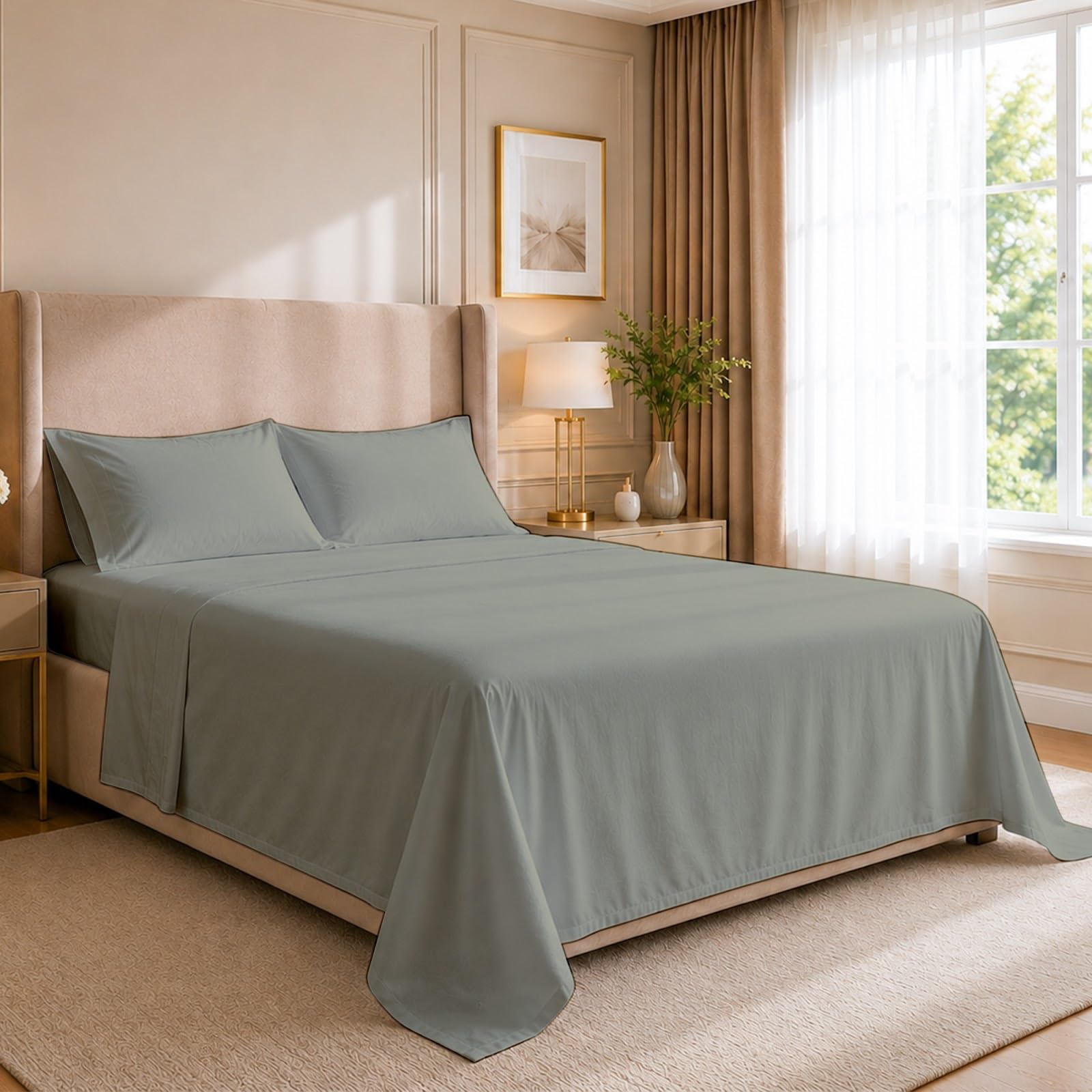 100% Cotton Bed Sheet Set Super King Size, Light Grey Solid, 4 Piece Bedding Set with Deep Pocket Fitted Sheet (35 cm), Flat Sheet & 2 Pillowcases (50 x 75 cm), Soft & Breathable