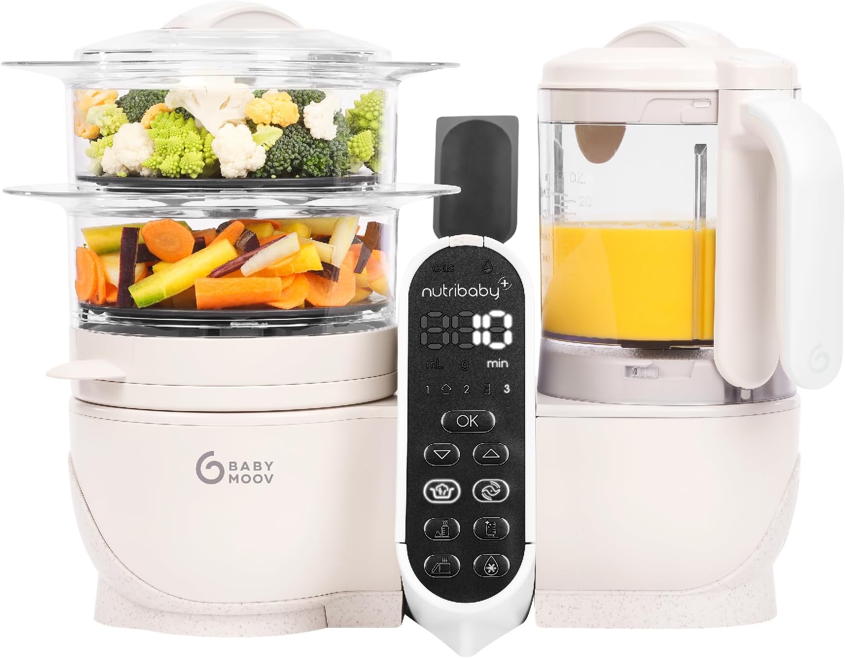Babymoov Nutribaby(+), Robot Bebé Multifunciones 6 in 1, cocina al Vapor, batidora. Ideal para cocinar en lote. Sin BPA, Garantía de por vida, Beige Mineral
