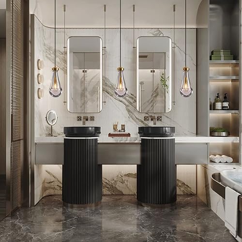 Miniatura 3 de Juego de dos lámparas colgantes de gota de lluvia, iluminación colgante de vidrio de latón, luces colgantes de lágrimas, isla de cocina, lámpara