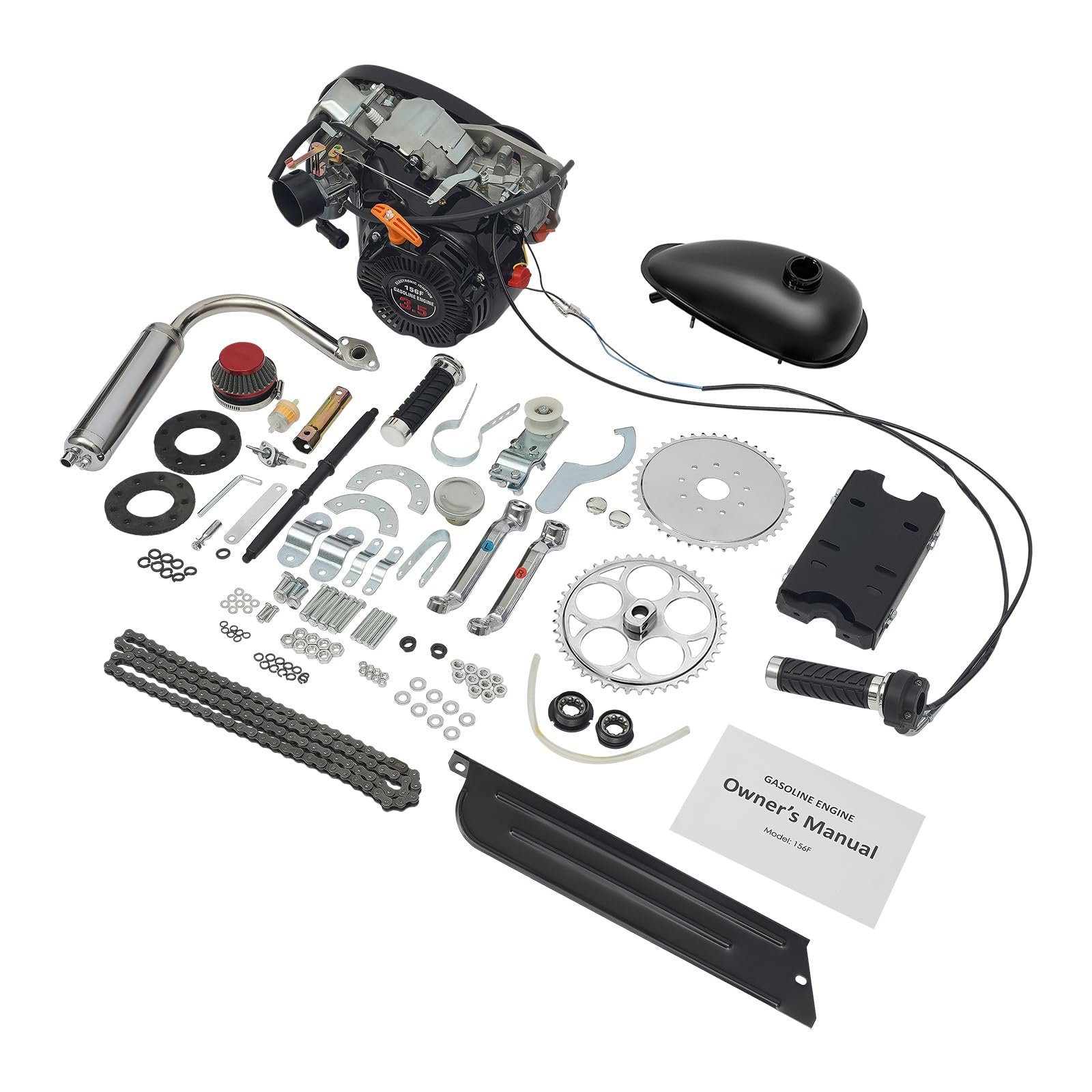 100CC Bicycle Engine Kit, 4-Stroke Bicycle Gas Engine Kit with Convenient Handle and Chain Cover, Bike Engine Kit for Mountain Bikes, Road Bikes,