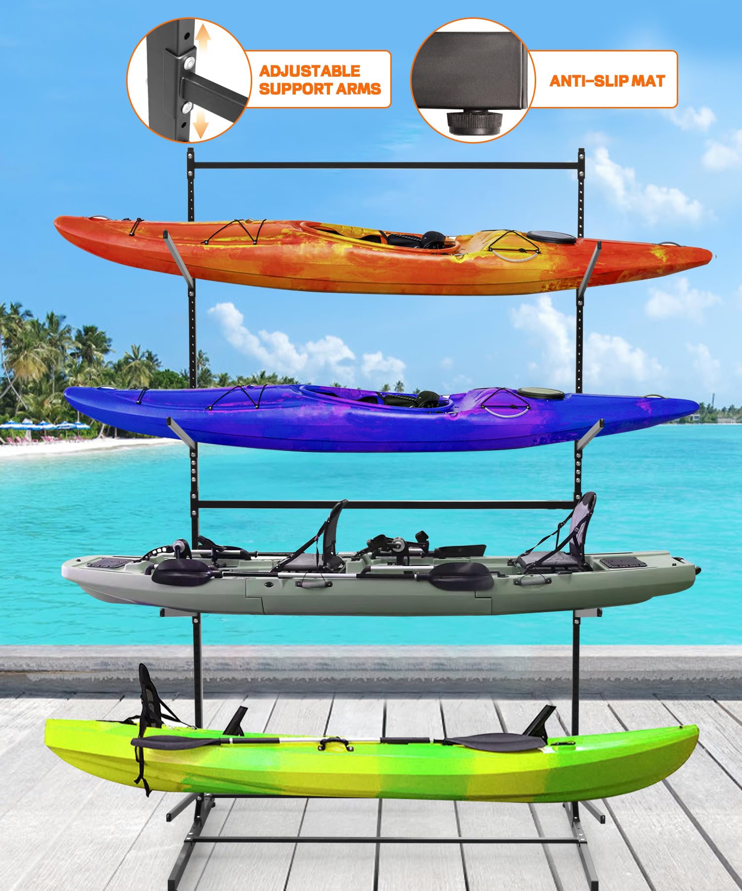 Snapklik.com : Kayak Storage Rack 4 Level, Heavy Duty Adjustable Kayak ...
