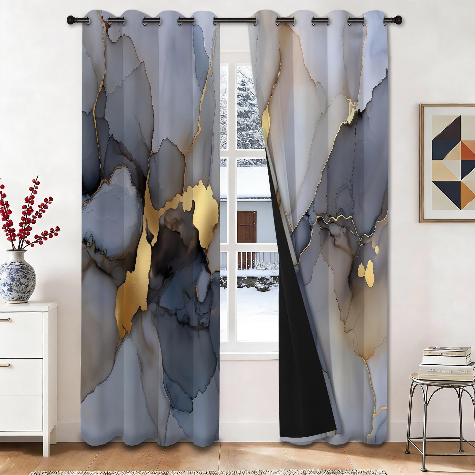 Rideau imprimé pour chambre et cuisine décoration moderne en marbre géométrique 140x260cm