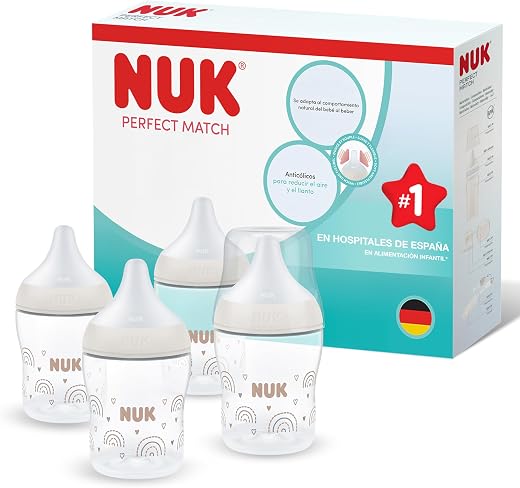 🚫 [CADUCADO] 🔥 NUK Perfect Match Baby Bottle | 0+ Months | 150ml | Anti-Colic Newborn Baby Bottle | PP | Temperature Control Indicator | Rainbow | 4 Pack