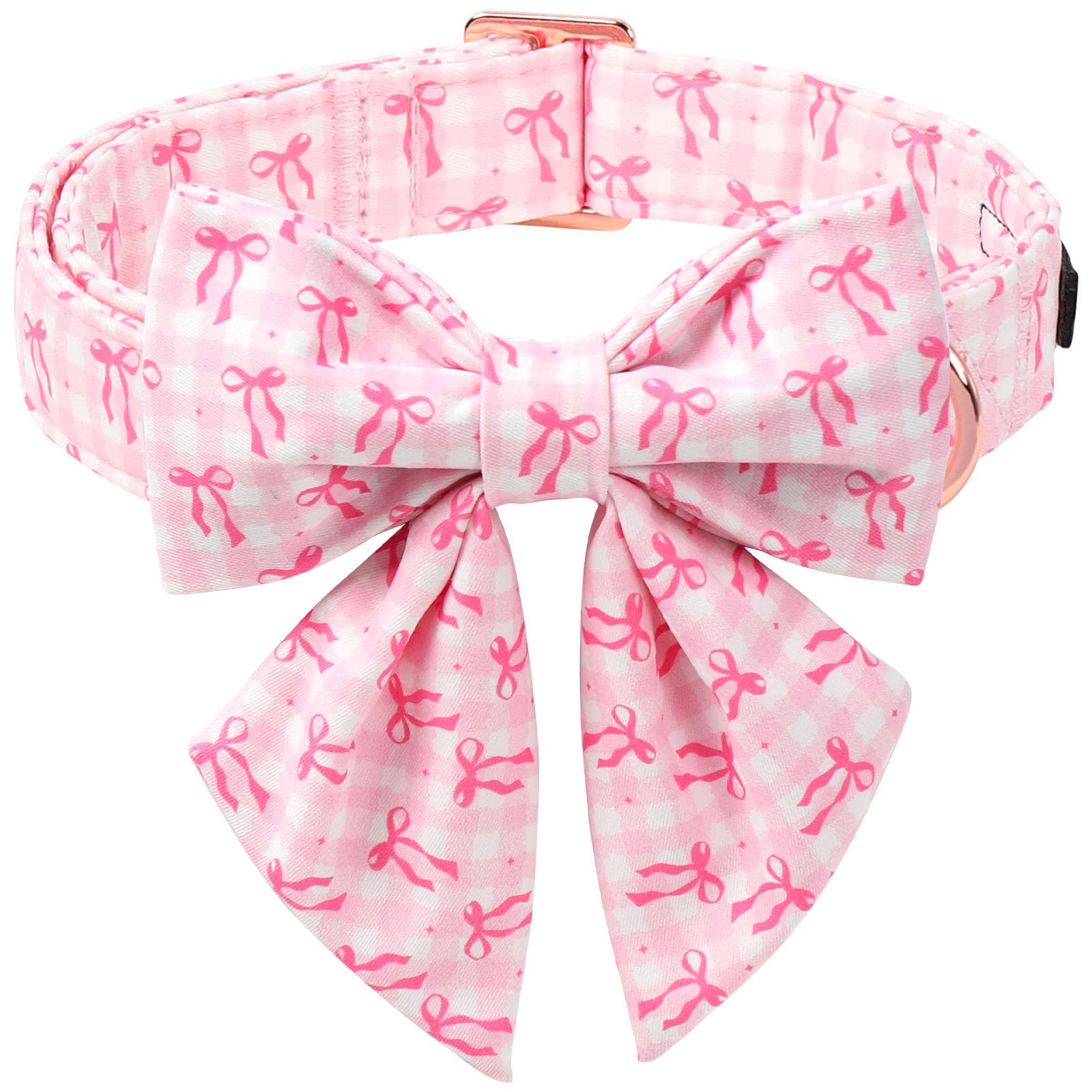 ARING PET Hundehalsband mit Schleife, Rosa Fliegenmuster Halsband mit Schleife und Metallschnalle, Weiches und Bequemes Baumwollhalsband für Jungen & Mädchen Hunde