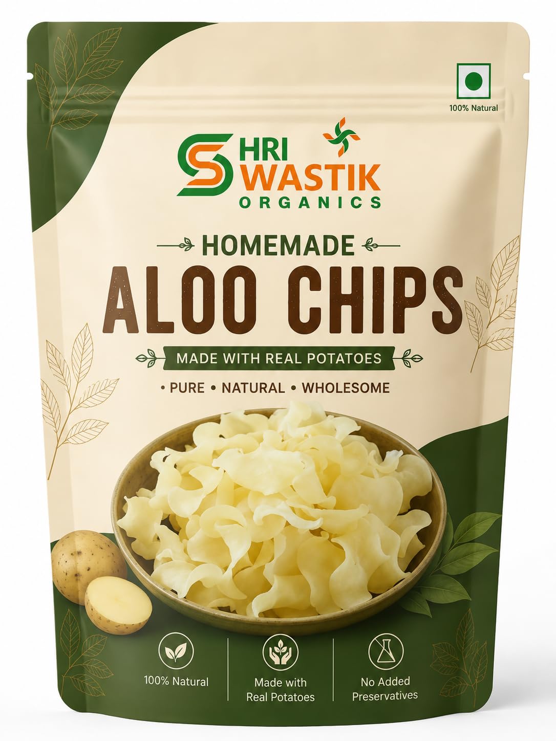 Shri Swastik Organics Home Made Dry Kacchi Potato | Ready to Fry Dry Potato Chipses | Aaloo ki Chips | Raw/Non-Fried Aaloo Chips | Especially For Fasting, Snacks | 250g