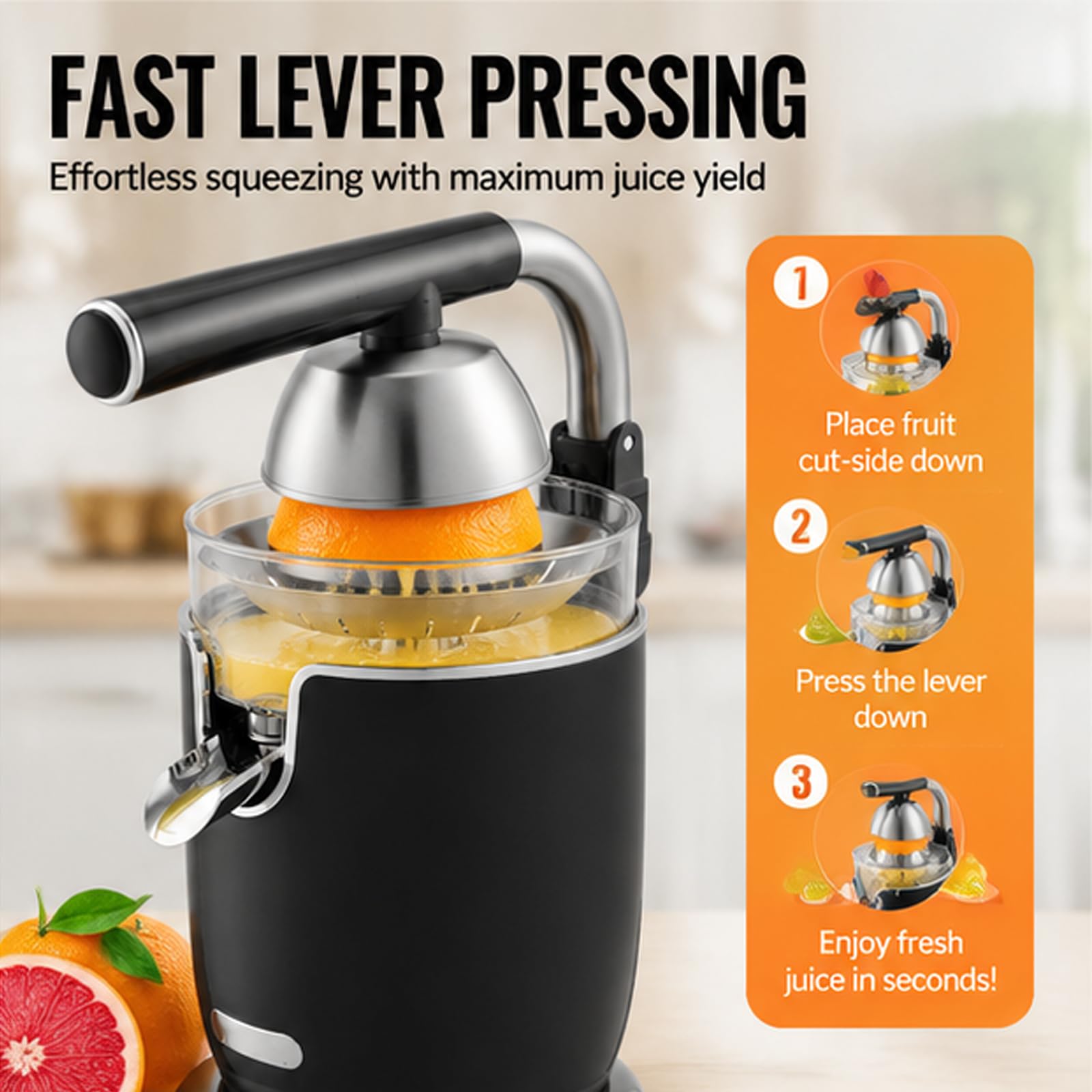 Spremiagrumi elettrico, 2 coni e leva ergonomica | Spremifrutta manuale resistente, facile da pulire per bar ristorante bar commerciale domestico