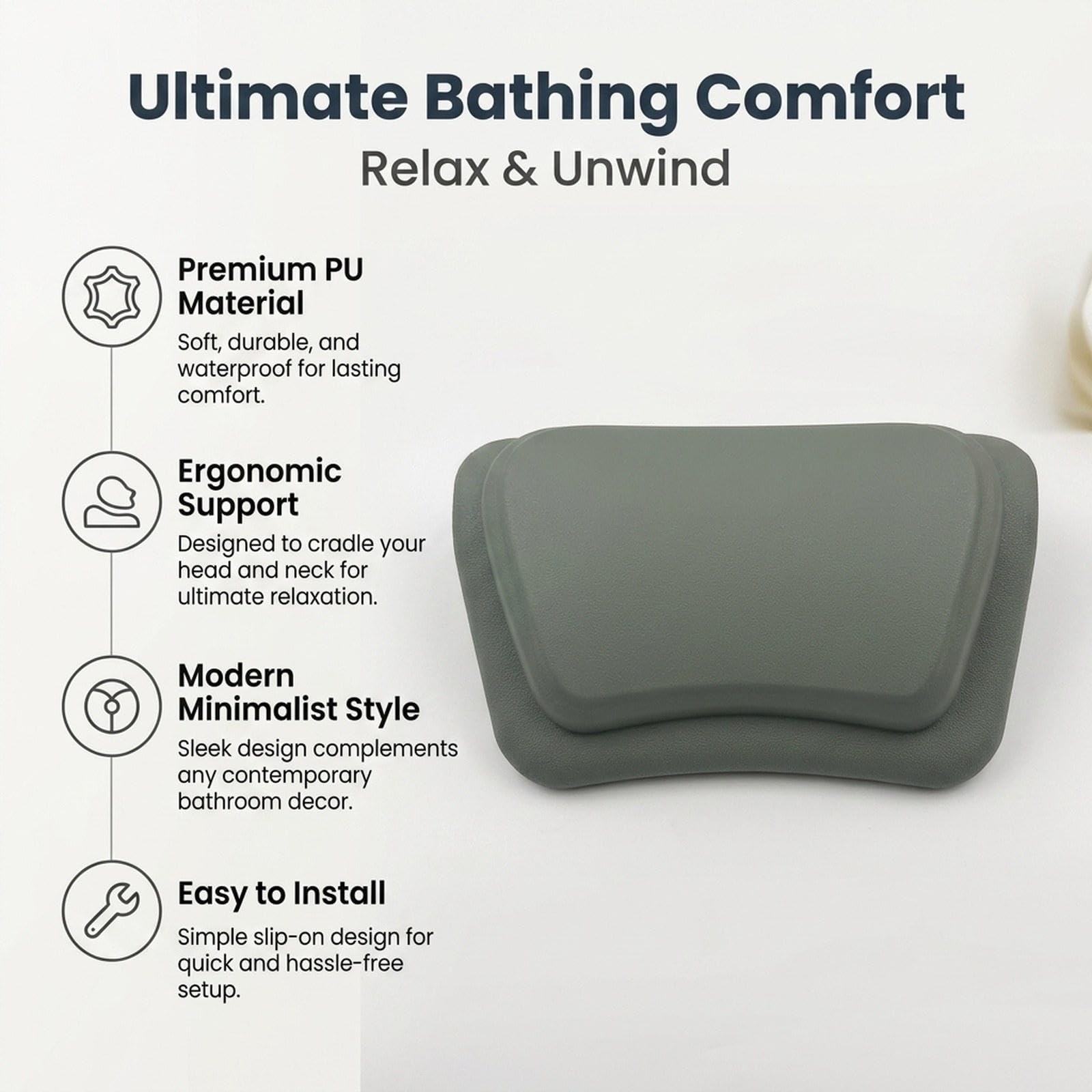 Cuscino Vasca Da Bagno Poggiacollo PU Morbido Ergonomico Sostegno Testa Accessorio Vasca Suzione Forte Adatto per Regalo, Verde