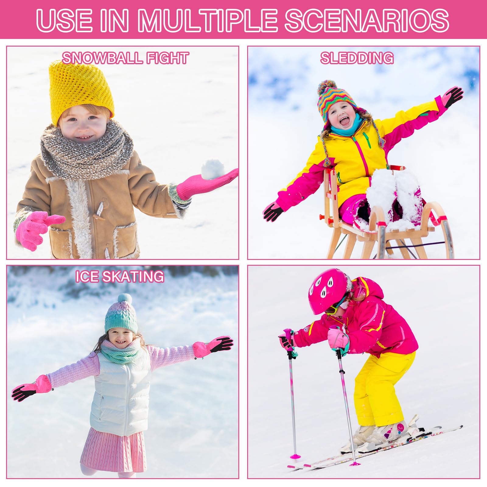 Twistover 2 Paar Kinder Warme Handschuhe Set Einschließlich Strickhandschuhe Winter Kaltes Wetter Wasserdicht Schneehandschuhe Fingerhandschuhe Winddicht Unisex Kinder Skihandschuhe für Mädchen Jungen
