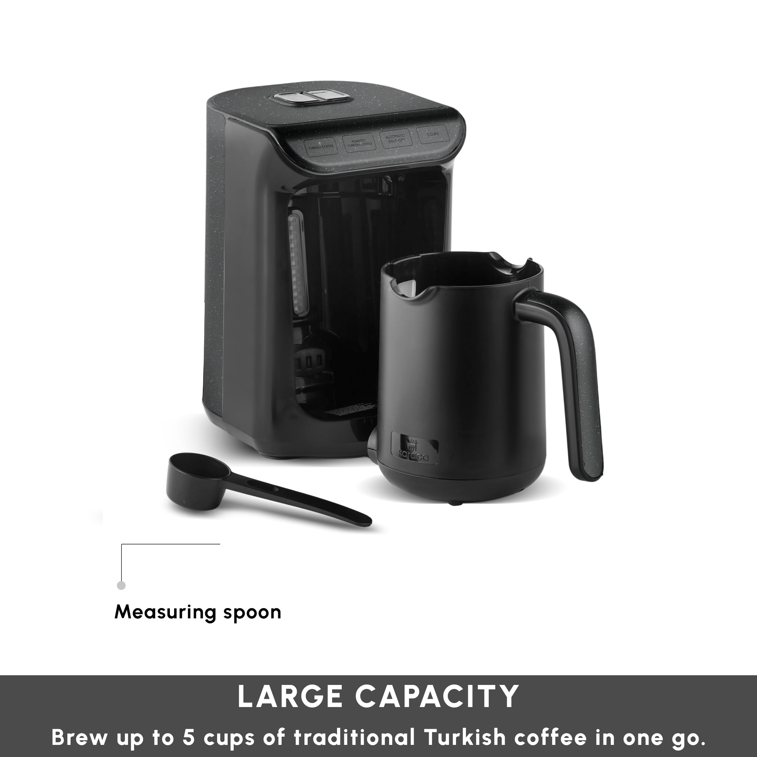 KARACA Hatır Köz Machine à café turque laiteuse, cafetière turque traditionnelle, 5 tasses, infusion de style ember, modes lait et chocolat chaud, anti-débordement, arrêt automatique, noir brillant