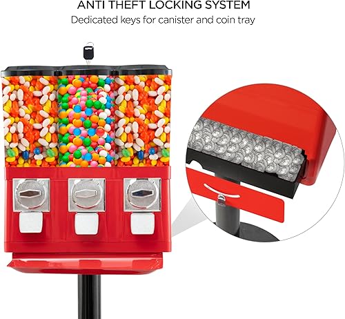 Miniatura 6 de Máquina expendedora de caramelos, dispensador de máquina de caramelo triple Máquina de chicles comercial con soporte, 3 recipientes extraíbles que