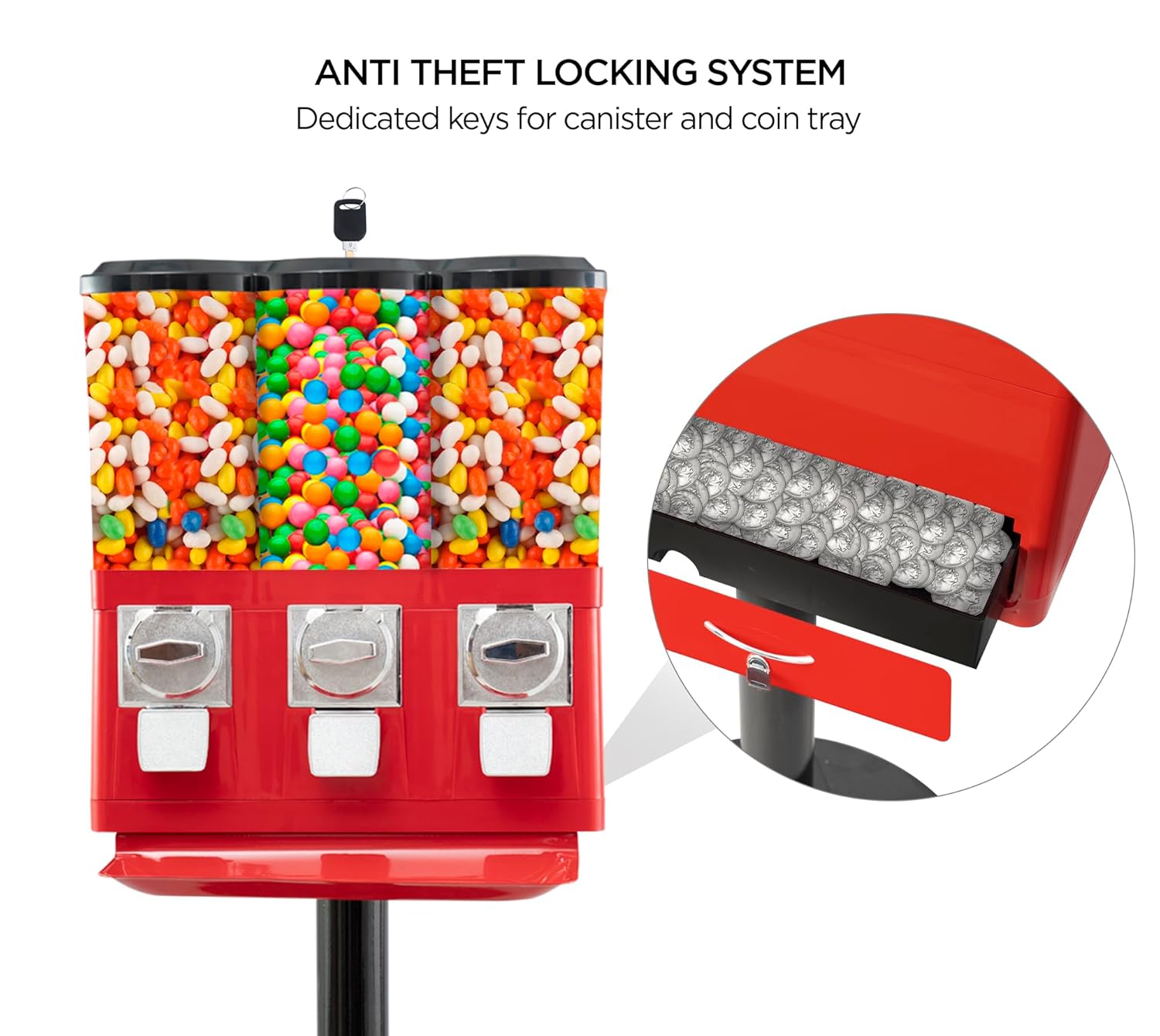 Candy Machine Dispenser Gumball & Candy Vending Machine Supports Large Gum Balls with Coin Operated for Commercial Use Includes Anti Theft Lock Meets FDA Norms