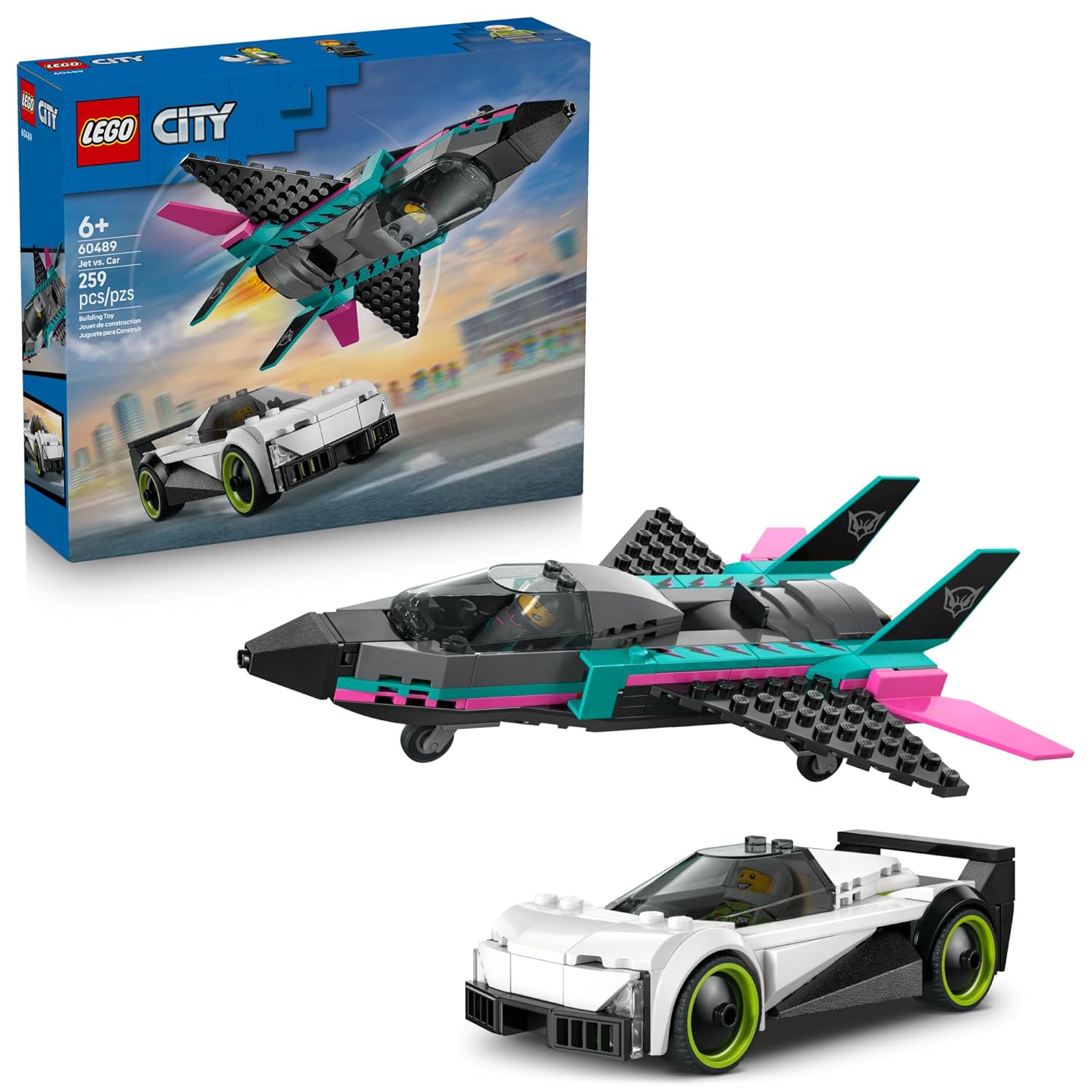 LEGO City Jet vs Car Building Toys for Kids - Vehicle Sets for Boys Girls Ages 6 -
