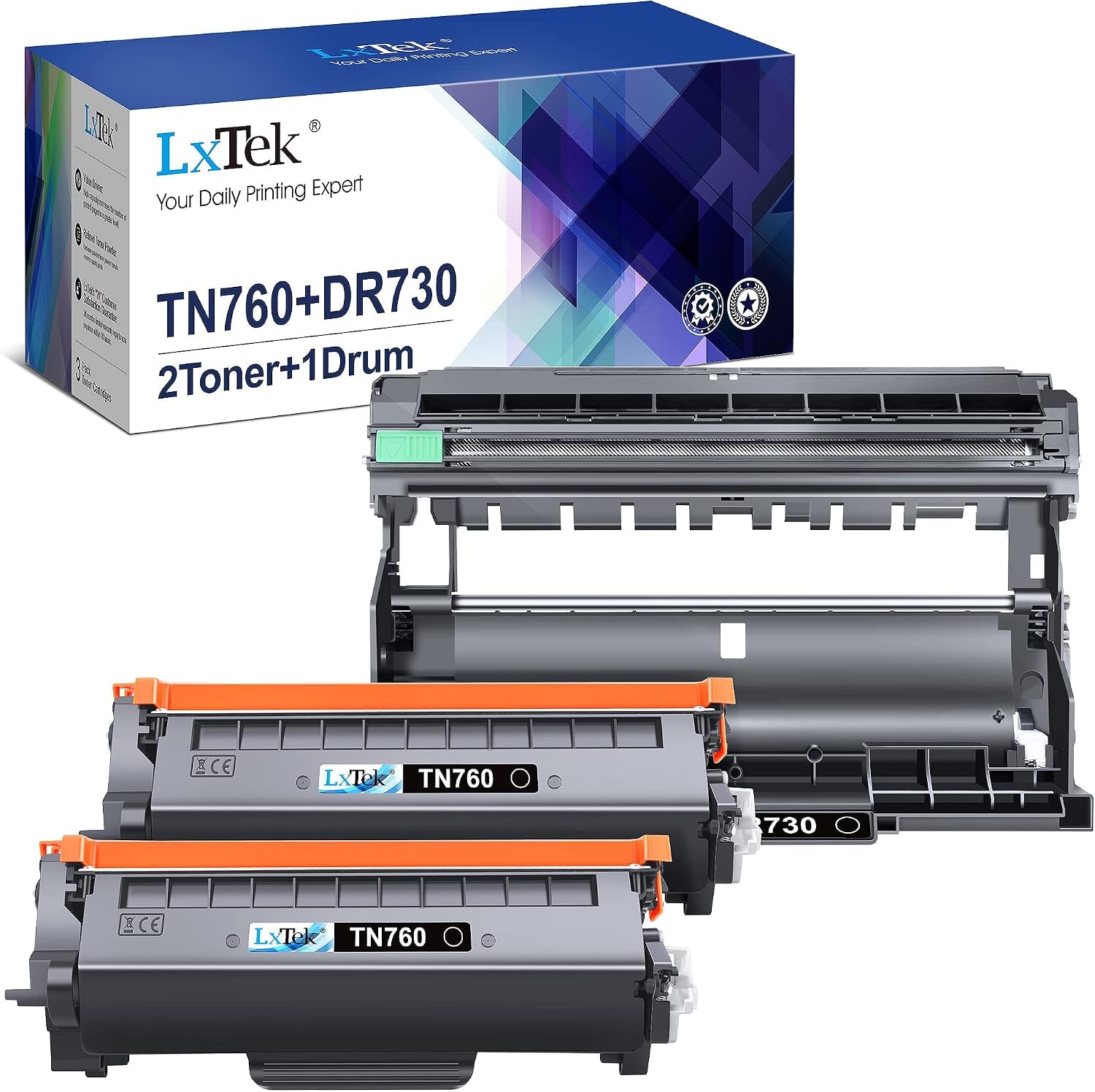 LxTek TN760 Toner Cartridge and DR730 Drum Unit Compatible with MFC-L2710DW