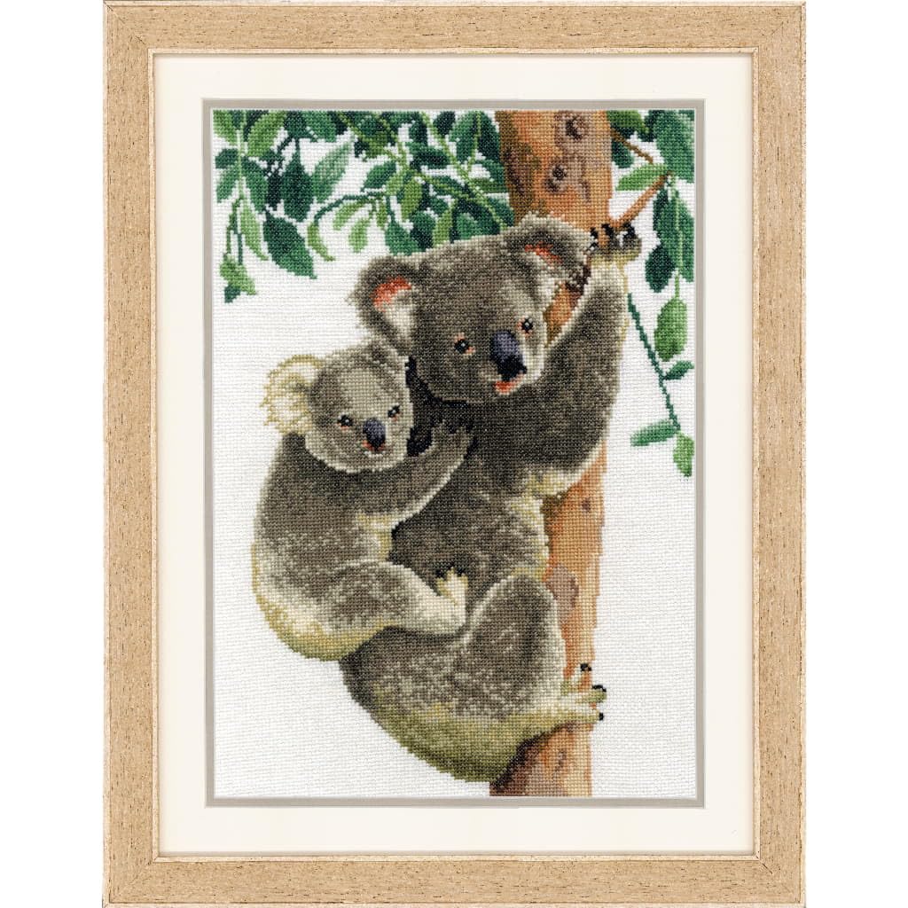 VERVACO Haft Krzyżykowy Liczony Zestaw Obraz do Haftu KOALA Z DZIECKIEM Zrób to Sam Zestaw Kreatywny dla Dorosłych 27 x 38 cm Dekoracja Ścienna DIY Cross Stitch Kit