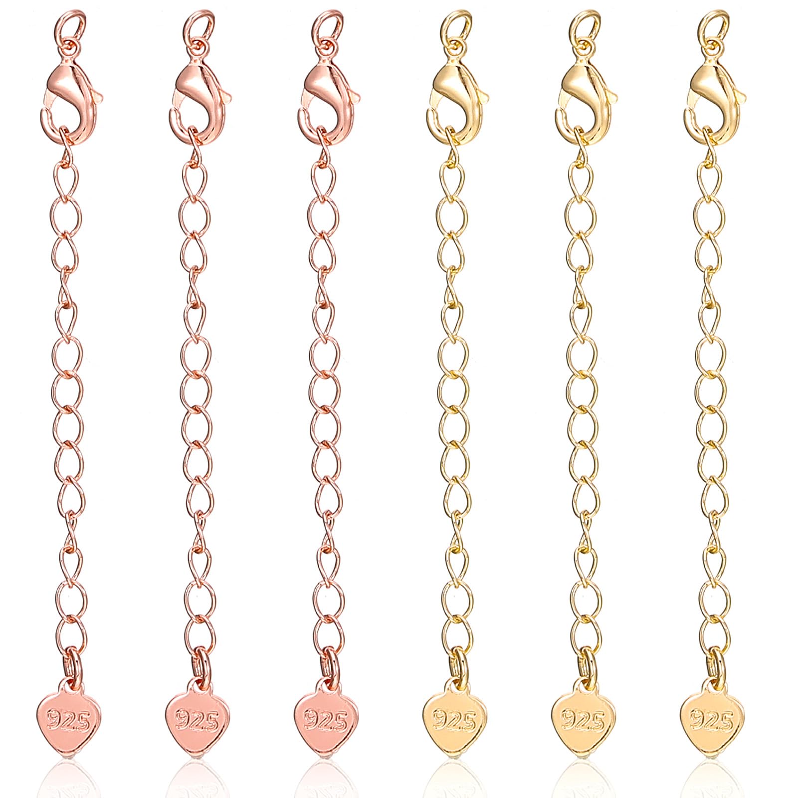 Tyqour 6 sztuk złotych przedłużek do łańcuszka, 6,5 cm, przedłużenie łańcuszka, łańcuszek na kostkę, bransoletka, łańcuszek przedłużający do produkcji biżuterii, serce pozłacane przedłużenie łańcuszka