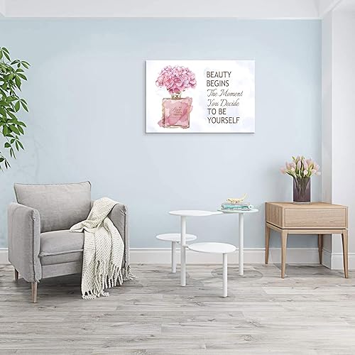 Miniatura 6 de arteWOODS Lienzo de perfume de moda para pared, botella dorada, flores rosas, lienzo con palabras inspiradoras, impresiones en lienzo motivacionales