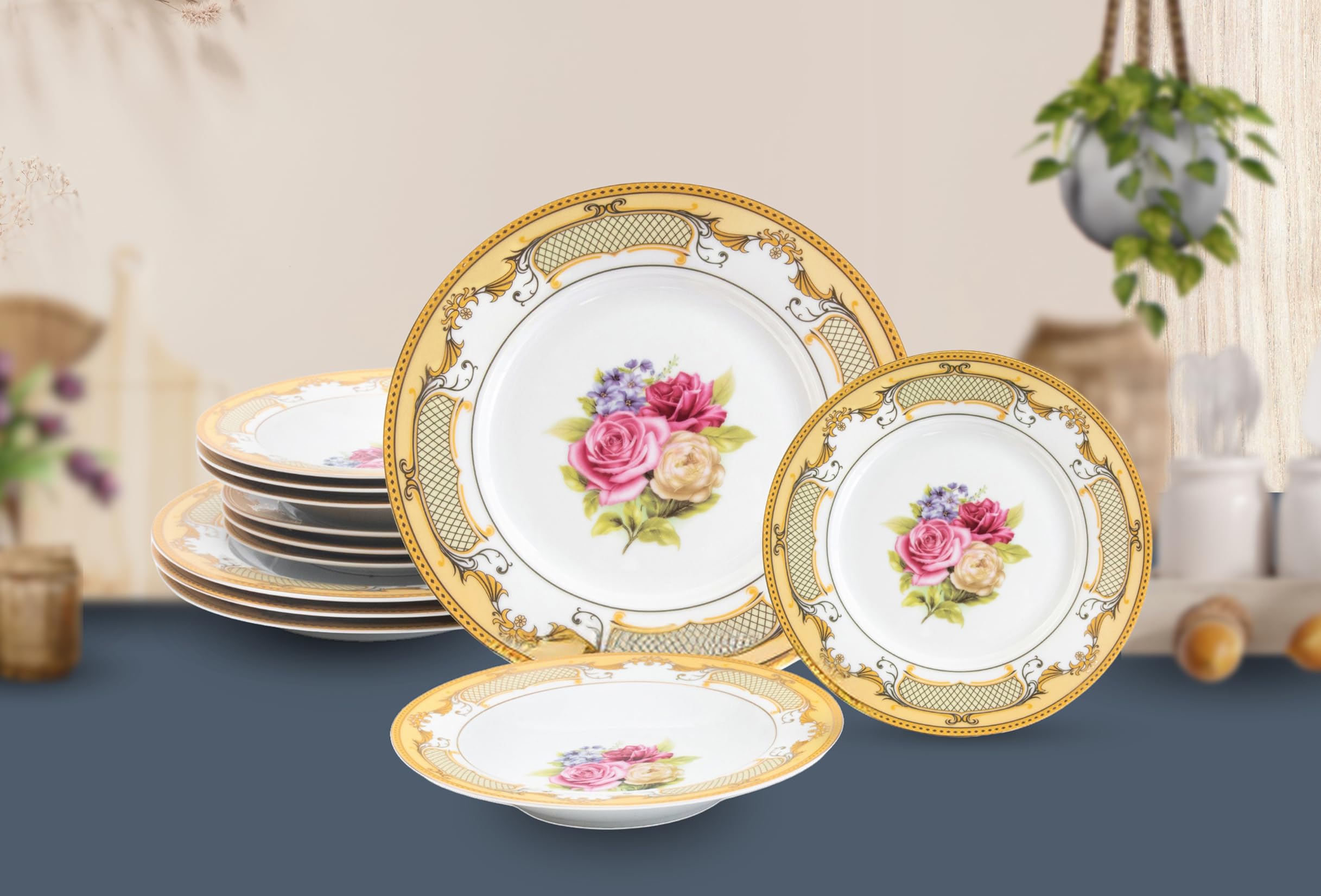 Dishes Set for 4-12 Piece Rose Dinnerware Sets - Service for 4