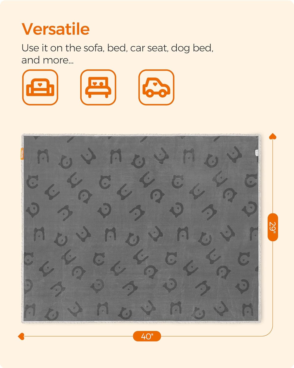 Feandrea Waterproof Dog Blanket, Sherpa Fleece Pet Throw Blanket for Miniature and Small Dogs, Cats, 40 x 29 Inches, Reversible Couch Cover Protector, Machine Washable, Gray UPPB040G01