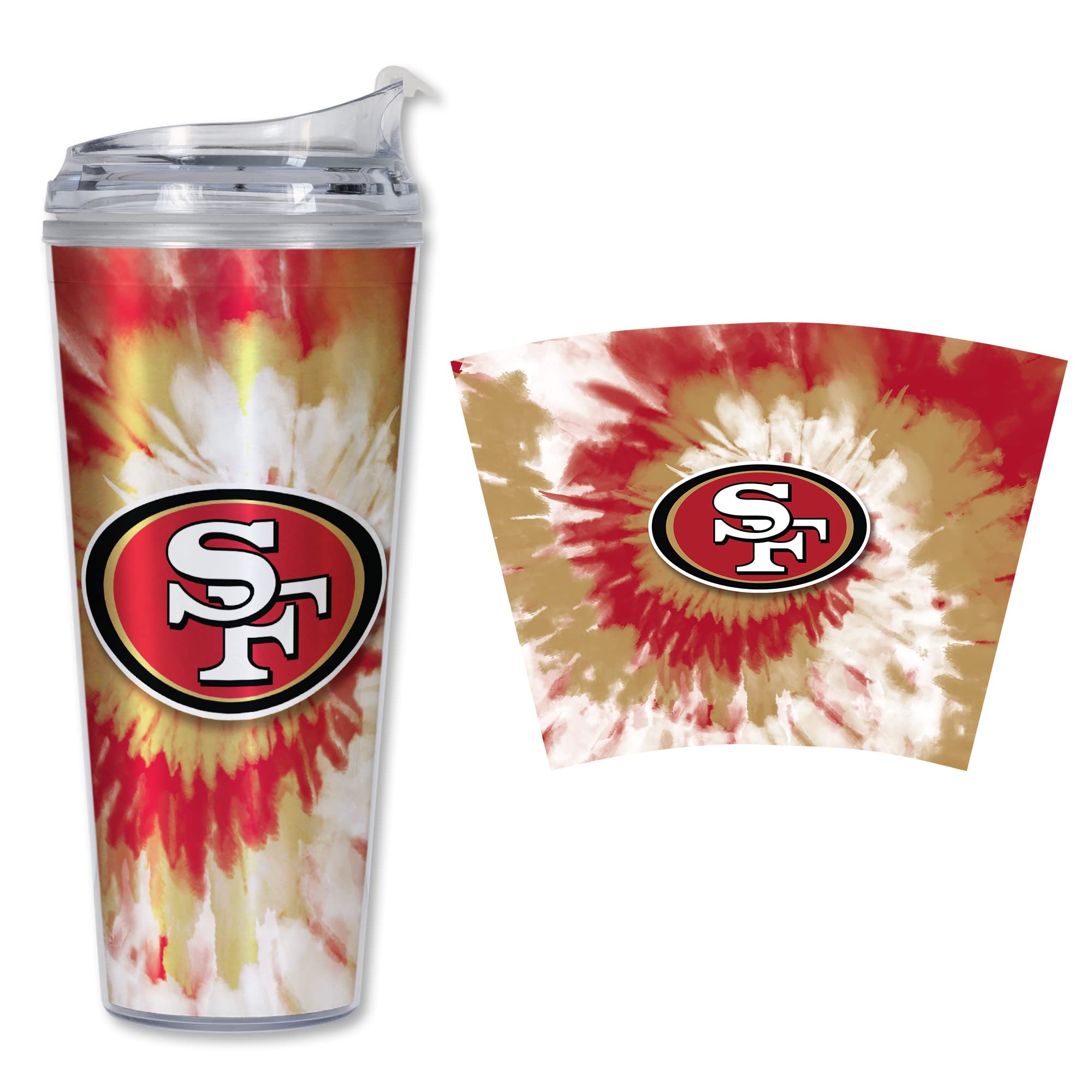 Rico Industries NFL Football Glitter 24oz Acrylic Glitter Tumbler with Hinged Lid, Officially Licensed Double Wall Tumbler with Straw