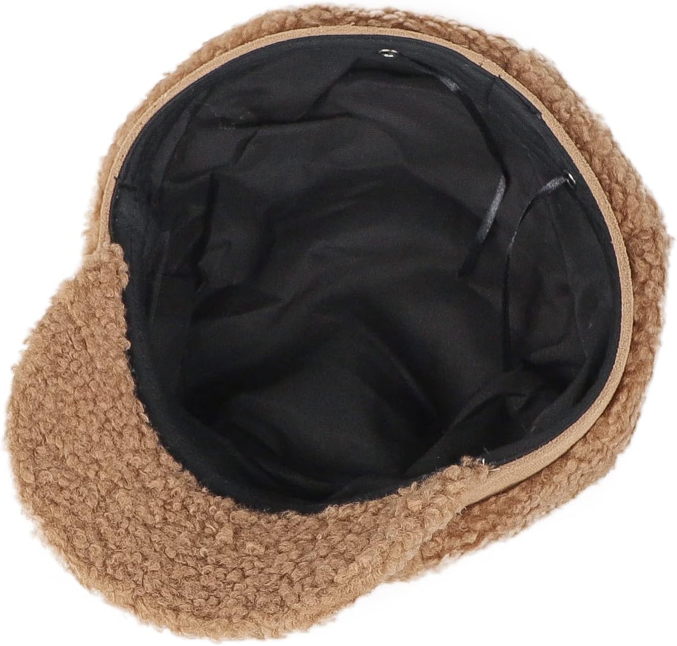 Faux Fur Newsboy Beret Cap for Women - Winter Hat with Visor Bill - Stylish Plush Cloche - Khaki - Image 5