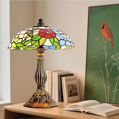 Miniatura 11 de Lámpara de mesa estilo Tiffany, lámpara de mesa de vidrio manchado, lámpara de decoración antigua artesanal para mesita de noche, dormitorio, sala